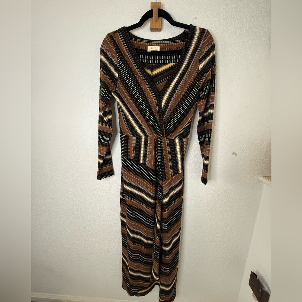 Anthropologie Black and Brown Striped Long Sleeve Dress